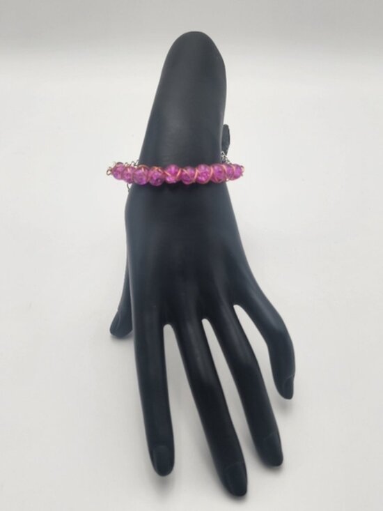 Handmade Wire-wrapped Adjustable Pink Beaded Bracelet - Picture 4 of 4